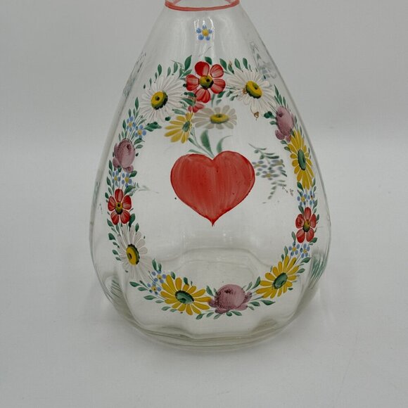 Hand-painted wine bottle, decanter, one liter, red border Stopper vintage chic b - Picture 3 of 13